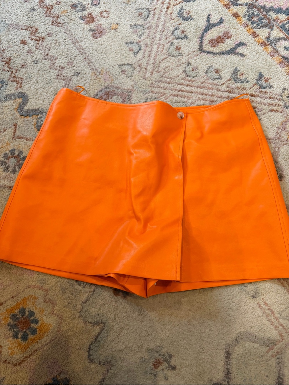 Pink Lily Orange Faux Leather Skort